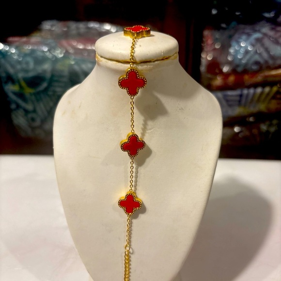 Titanium Gold Orange 5 Leaf Clover  Bracelet - Picture 3 of 6